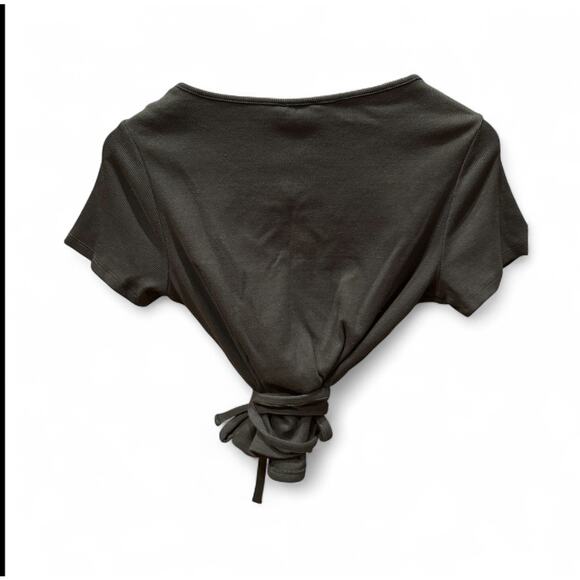 Guess Black cropped short sleeve shirt Wrap Tee ribbed Women’s XL stretch - Picture 4 of 7